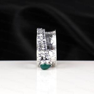 Vintage 925 Sterling <b>Silver</b> Green Onyx Spinner <b>Ring</b> for Anxiety Relief <b>Boho</b> Teardrop Green Chalcedony Meditation Handmade <b>Ring</b> - Product Image 2