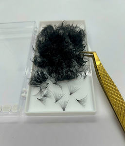 พัดขนตาแบบพรีเมียมทำมือ ขนาดใหญ่พิเศษ 12D-20D นุ่มพิเศษ ขน PBT เกาหลี ฐานเรียวเล็ก ต่อขนตาแบบติดเอง พร้อมการ์ดด้านหลังแบบกำหนดเองได้ - Product Image 6