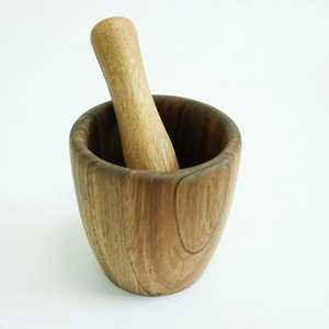 Skies Trader Natural Teak Wood Mortar and Pestle Set Round Wooden Spice Herb Grinder Manual Garlic Crusher Kitchen Tool - Product Image 5