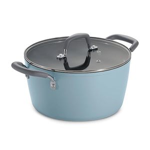 Modern Round Enamel Casserole <b>Pot</b> with Glass <b>Lid</b> and stainless steel bottom - Product Image 1