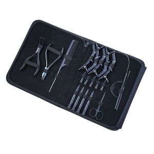 Kit d'outils pour extensions capillaires de salon : Pince à micro-anneaux, Extracteur de perles, Crochet à boucle, Aiguilles courbées, Ciseaux, Peigne à queue, Pinces de maintien - Product Image 1