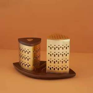 Elegante Juego de Decoración para el Hogar de Estilo Oriental, Mubkhar de Metal Dorado Cortado con Láser y Cuaderno de Cuero Azul Marino Premium, Juego de Quemador de Incienso para Oficina - Product Image 3