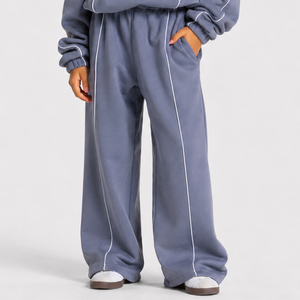 Pantalon de jogging décontracté surdimensionné gris glace à lignes contrastées pour garçon, en molleton respirant de qualité supérieure - Product Image 1