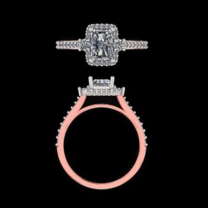 Anillo de Compromiso con Diamante Corte Radiante, Oro Rosa de 18k, Anillo de Boda con Incrustaciones de Pavé, Joyería Nupcial de Dos Tonos de Oro, Anillo de Aniversario para Mujer - Product Image 3
