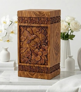 Urne funéraire artisanale en bois de rose pour cendres humaines, boîte commémorative en bois gravée Colibri, en bois de rose rivière turquoise éternelle - Product Image 1