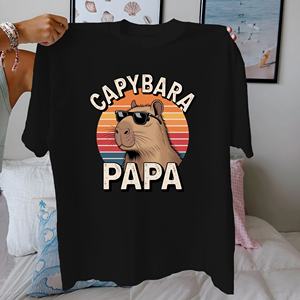 CyP Phara Capybara Papa Gafas de sol retro Camiseta cómoda de algodón puro para mujer - Product Image 1