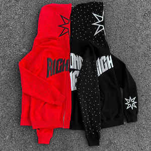 Ropa de calle de lujo personalizado 3D Puff estampado Logo Oversized French Terry Full Zip up Cropped Rhinestone Hoodies - Product Image 1