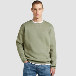 Sweat-shirt à col rond vert olive pour homme, coupe décontractée, en molleton bouclette, avec épaules tombantes - Product Image 1