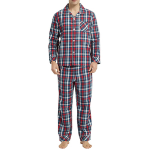 Pyjama en flanelle à carreaux, ensemble boutonné à manches longues, vêtements de nuit en coton doux pour l'hiver, pantalon long décontracté avec poche - Product Image 1