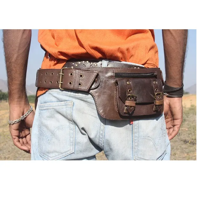 Genuine leather waist pocket bum bag belt