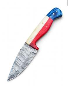 Outil utilitaire artisanal en acier de Damas à pointe de lance, manche à motif drapeau tricolore avec étoile incrustée - Product Image 6