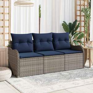 3-Piece Grey Poly Rattan Garden <b>Sofa</b> <b>Set</b> with Cushion - Product Image 1