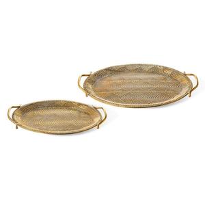 Plateaux décoratifs ronds en laiton, 2 pièces, style Art Déco, gravés, abstraits, personnalisables, avec poignées, pour les fêtes - Product Image 1