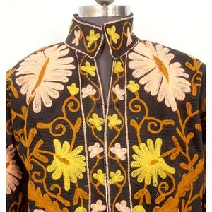 Amazing Look Cotrise Embroidery Floral Quilted Autumn Winter <b>Jacket</b> Women's Regular Length <b>Mandarin</b> <b>Collar</b> Full Sleeve Button - Product Image 2