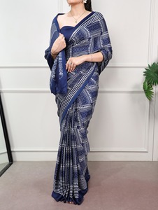 Sari Tradicional Indio de Seda Satinada con Estampado Digital para Uso Diario y Eventos Festivos, Atuendo Elegante para Mujer - Product Image 2