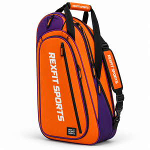 Bolsa de Tenis REXFIT SPORTS Naranja y Morada con Bolsillos con Cremallera, Correa para el Hombro, Amplio Espacio de Almacenamiento para Equipo de Tenis, Personalizable - Product Image 1
