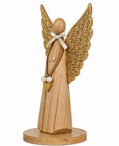 Figurine d'ange en bois faite à la main avec des ailes finies en or et un cœur en perles, décoration de table de Noël pour le salon - Product Image 2