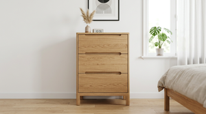 Mesita de noche moderna de roble con tres cajones, cómoda vertical de 24 pulgadas de ancho para dormitorio – Alternativa compacta a la mesita de noche con almacenamiento. - Product Image 5