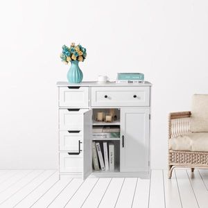 Organizador de armario de almacenamiento de baño blanco de 2 puertas y 5 cajones FCH - Product Image 1