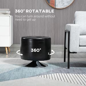 Antique Style Round PU Leather Swivel Ottoman Foot <b>Stool</b> Black Soft Velvet Thick Padding Tufting for Home Office Entry <b>Bedroom</b> - Product Image 4