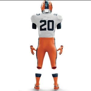 Ensemble Maillot et Pantalon de Football Américain pour Homme Blanc Orange 20, Imprimé par Transfert Thermique, en Polyester Anti-Transpiration, Coupe Classique - Product Image 2