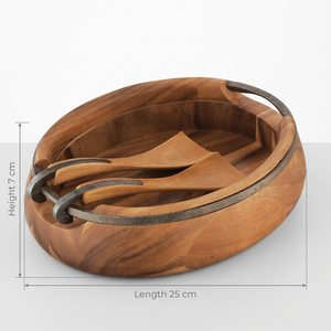 Wood <b>Serving</b> Bowl With <b>Serving</b> <b>Spoon</b> Salad Bowl with Metal Handle Handcrafted Dinnerware For Dining <b>Serving</b> Bowl For Snacks Dish - Product Image 4