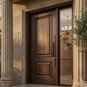 Poignée de porte d'hôtel CZARINA en laiton massif de luxe moderne avec poignée en cuir noir véritable |   Poignée de porte d'entrée en or antique - Product Image 2