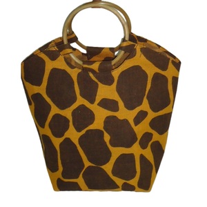 Sacs en toile de jute réutilisables écologiques à imprimé animalier promotionnel, motif girafe, avec poignée en canne - Product Image 1