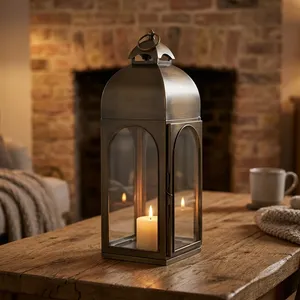 <b>Brass</b> Rectangular <b>Lantern</b> With Glass Panels Durable Home Decoration Candle Holder - Product Image 5