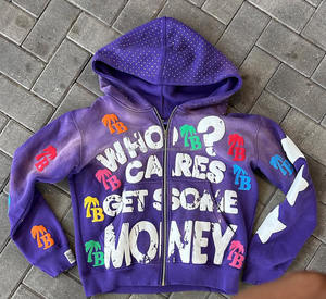 Sweat à capuche zippé 100% coton lavé à l'acide pour homme, vintage, multicolore, impression 3D, style hiver - Product Image 4