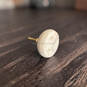 Poignée de meuble en marbre naturel 40x60mm, bouton de tiroir en laiton à visser, quincaillerie de luxe en pierre pour cuisines - Product Image 2