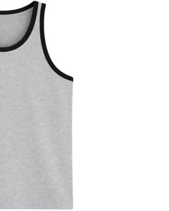 Camiseta sin mangas para hombre, color gris oscuro personalizado con ribete en negro, chaleco de algodón de color sólido, informal, para verano, gimnasio, entrenamiento, fitness. - Product Image 4