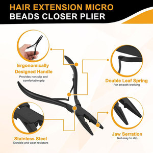 Kit d'outils pour extensions de cheveux en acier inoxydable, pince de pose et de retrait de micro-anneaux avec aiguille à boucle et crochet de tirage - Product Image 4