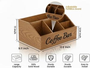 กล่องเก็บอุปกรณ์บาร์กาแฟไม้ธรรมชาติ สำหรับใส่แคปซูลน้ำตาล น้ำเชื่อม แก้ว หลอด  ตกแต่งเคาน์เตอร์บาร์กาแฟ ขายส่ง - Product Image 6