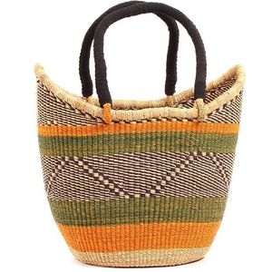 Sac fourre-tout en jonc de mer tressé à rayures multicolores vives, avec poignée en cuir et queue d'hirondelle, sac de plage d'été, qualité fournisseur en gros - Product Image 3