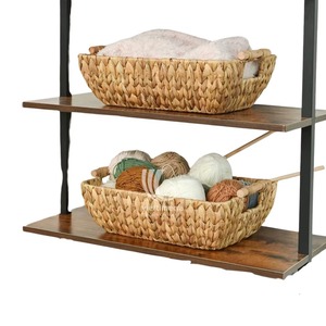 Water Hyacinth Woven <b>Basket</b> <b>Rectangular</b> Storage Tray with Wooden Handles Foldable Organizer for Bathroom Bedroom Living Room - Product Image 2
