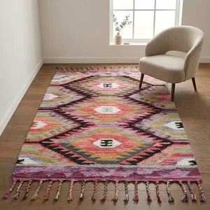 Quickship Moroccan Marrakesh Traditional Style Geometric Designed Kilim Area Rugs Set Handcrafted Cotton Metallic Picnic - Product Image 2