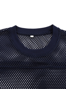 Camiseta deportiva transpirable de malla transparente al por mayor, conjunto informal para entrenamiento en el gimnasio, 100% poliéster - Product Image 2