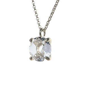 Collar con colgante de plata de ley 925 pura con cristal de cuarzo natural, corte facetado redondo, para mujer, diseño moderno. - Product Image 1