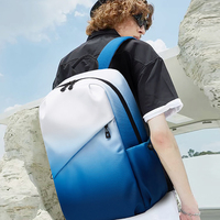 Sac à dos dégradé blanc et noir en nylon, grand format, décontracté, pour voyage, école, ordinateur portable, avec sangles à boucle réfléchissantes, unisexe