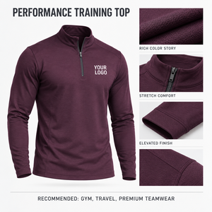 Vente en gros de T-shirts de course mi-zippés pour hommes, respirants, légers, en maille haute performance, fournisseur OEM - Product Image 1