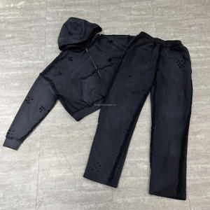 En gros, Ensemble sweat à capuche et pantalon de survêtement pour homme, uni, délavé à l'acide, coupe évasée, style vintage, 100% Coton, Anti-bactérien, Coupe-vent, Respirant, Hiver - Product Image 1