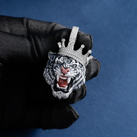 Collier pendentif couronne roi lion Moissanite glacé Collier pendentif animal en argent sterling 925 avec diamant rond