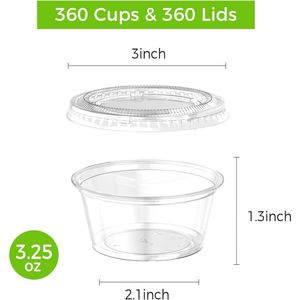 Set da 360 bicchierini usa e getta da 3,25 oz per Jello Shot, con coperchi, in plastica robusta per alimenti, ideali per condimenti, salse e piccole porzioni. - Product Image 1