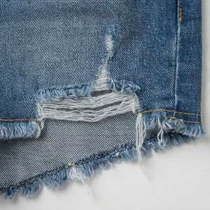 Shorts de mezclilla para mujer de tiro alto, desgastados, ecológicos, impermeables, vintage, de corte regular, lavado medio, para verano - Product Image 2