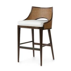 Chaise de bar design en teck avec dossier en rotin naturel - Product Image 1