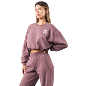 Sweat-shirt court à col rond pour femme en molleton doux à manches longues, coupe décontractée, confort quotidien, idéal pour la détente et le streetwear - Product Image 2