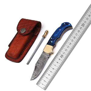 Cuchillo de caza plegable de acero inoxidable forjado a mano con funda de cuero y madera, regalo al por mayor, PK de moda, cuerno de carnero de alta calidad - Product Image 6