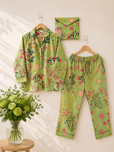 Floral Print Pajama Sets, Indian Cotton <b>Pyjamas</b> Set, Nightwear Pajama Set, Sleepwear Dress, Bohemian Clothing, Gifts <b>For</b> Her, - Product Image 1