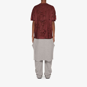 Camiseta de Manga Corta para Hombre, Estilo Oversize, Desgastada, Cuello Redondo, Color Borgoña, Algodón, Estilo Urbano, Tejido de Punto, Corte Regular - Product Image 4